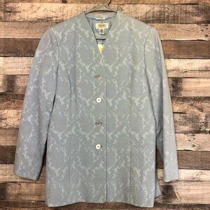 Talbots Blue Jacket/Blazer Size 12 Petites Floral Textured Lined 4 Button NWT